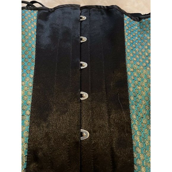 Marvelous Mayhem Laceup Corset Underbust Green with Gold Polka Dot - Picture 3 of 6